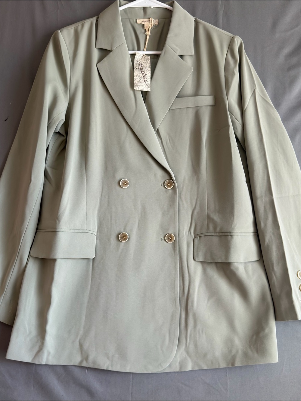 Double-Breasted Pale Sage Green Women's Blazer Jacket (D0014)